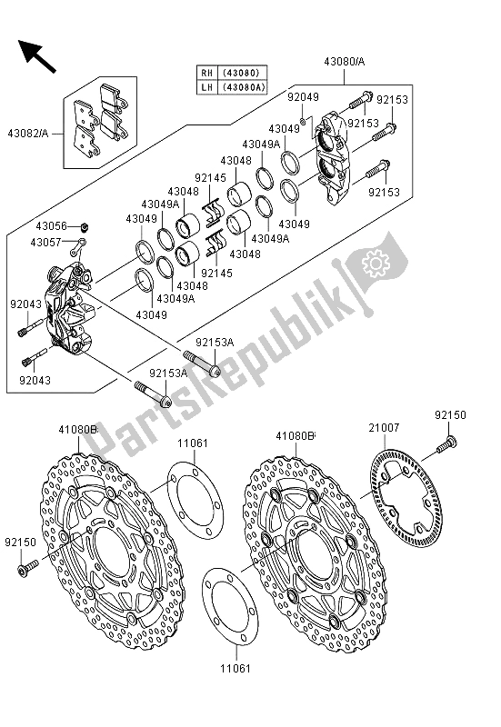 All parts for the Front Brake of the Kawasaki 1400 GTR ABS 2013