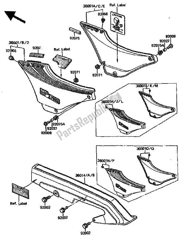 Todas las partes para Cubierta Lateral Y Caja De Cadena de Kawasaki GPZ 1100 1985