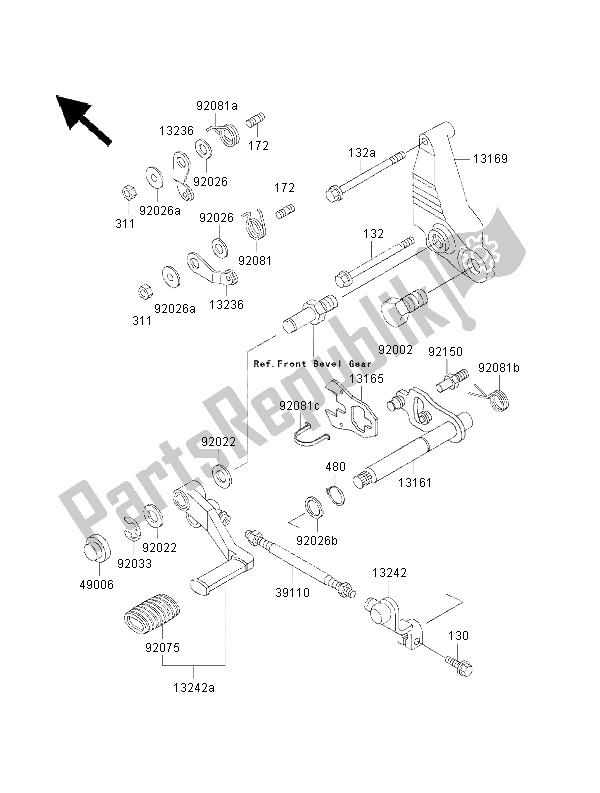 All parts for the Gear Change Mechanism of the Kawasaki 1000 GTR 2000