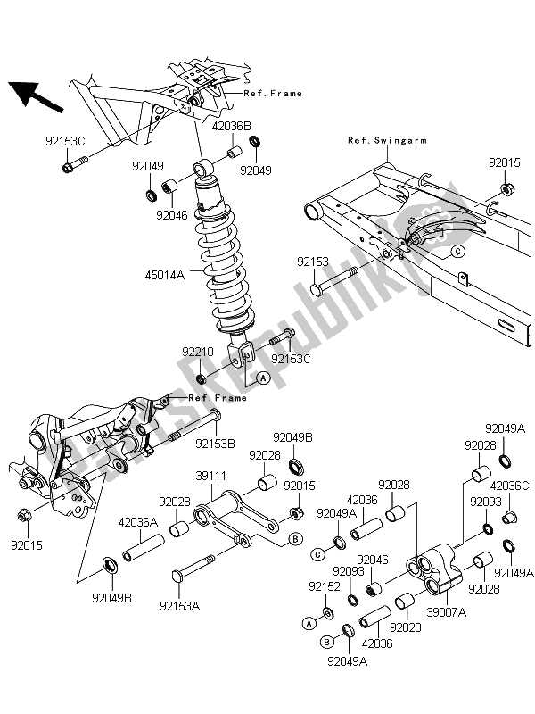 Toutes les pièces pour le Suspension Et Amortisseur du Kawasaki D Tracker 125 2012