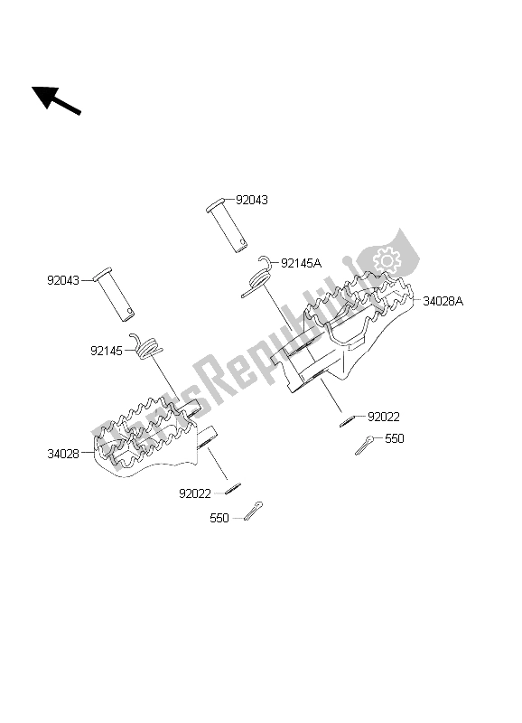 All parts for the Footrests of the Kawasaki KX 125 2004