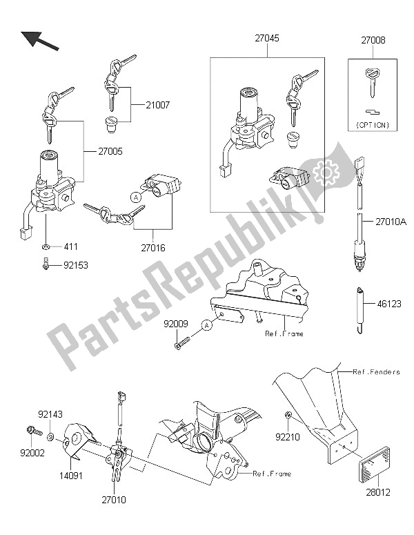 All parts for the Ignition Switch of the Kawasaki KLX 250 2016