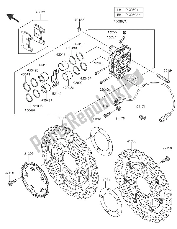 Wszystkie części do Przedni Hamulec Kawasaki Ninja ZX 6R ABS 600 2016