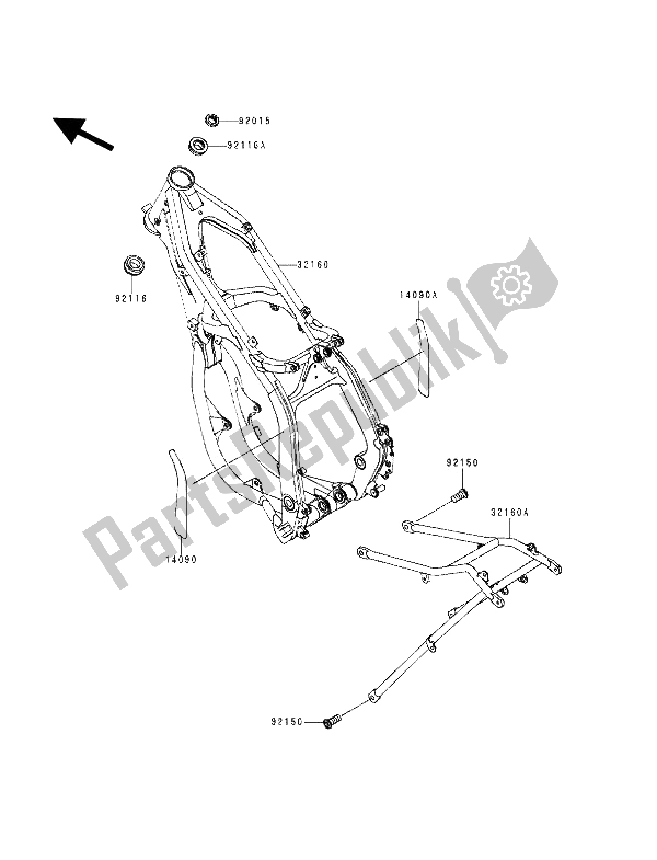 Todas as partes de Quadro, Armação do Kawasaki KX 125 1994