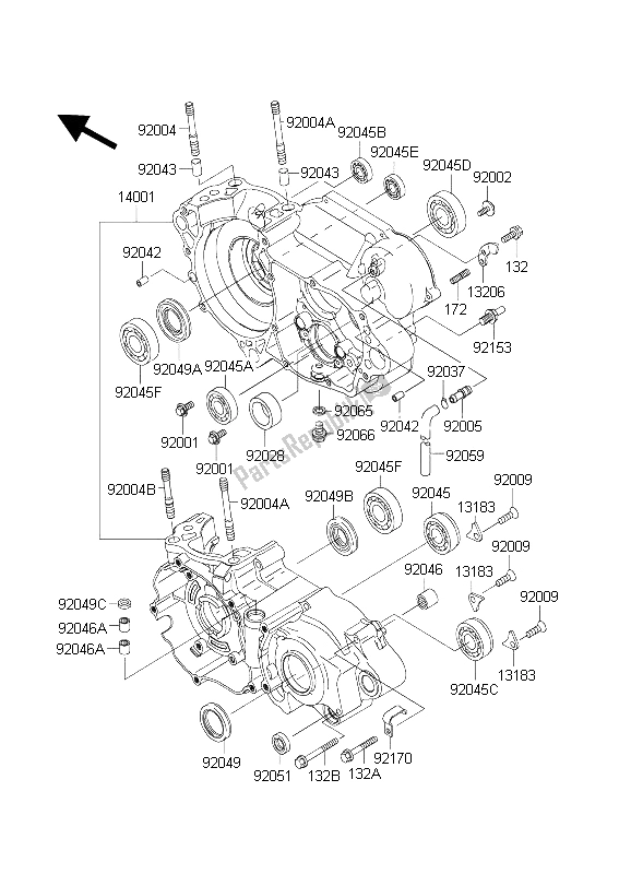 All parts for the Crankcase of the Kawasaki KX 250 2004