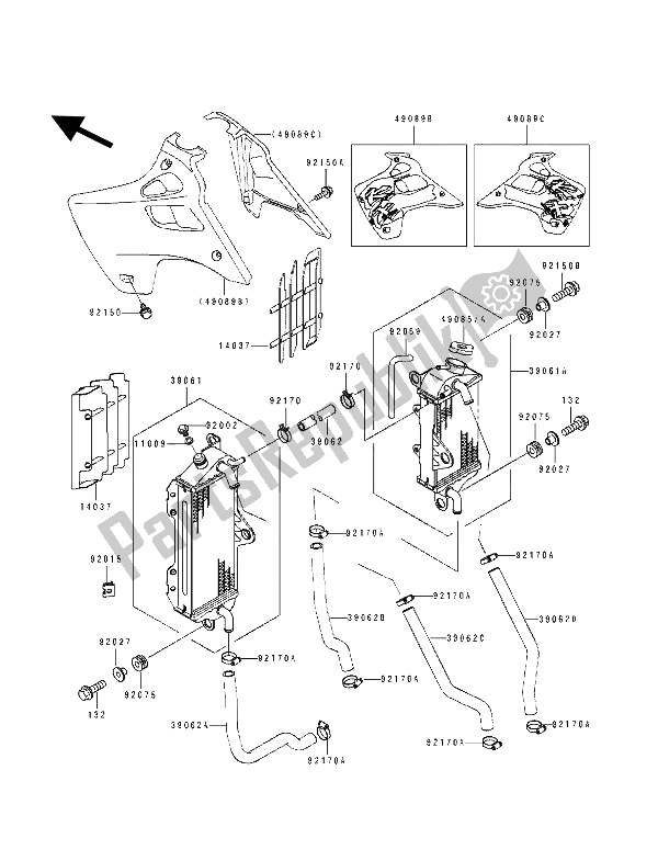 Tutte le parti per il Termosifone del Kawasaki KX 125 1993