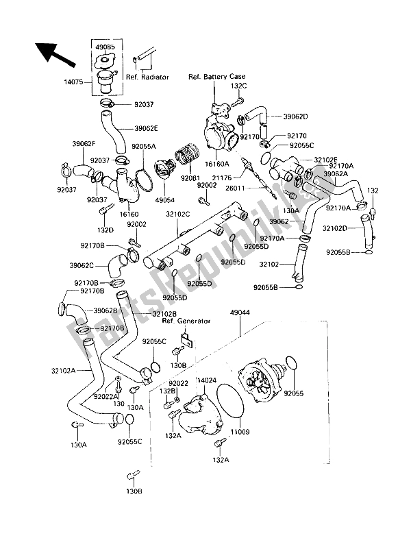 All parts for the Water Pump of the Kawasaki ZG 1200 B1 1990