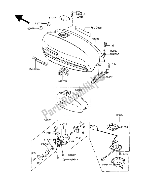 All parts for the Fuel Tank of the Kawasaki GT 550 1991