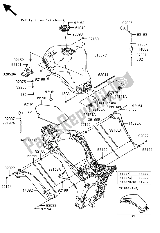 Tutte le parti per il Serbatoio Di Carburante del Kawasaki Z 1000 SX 2013