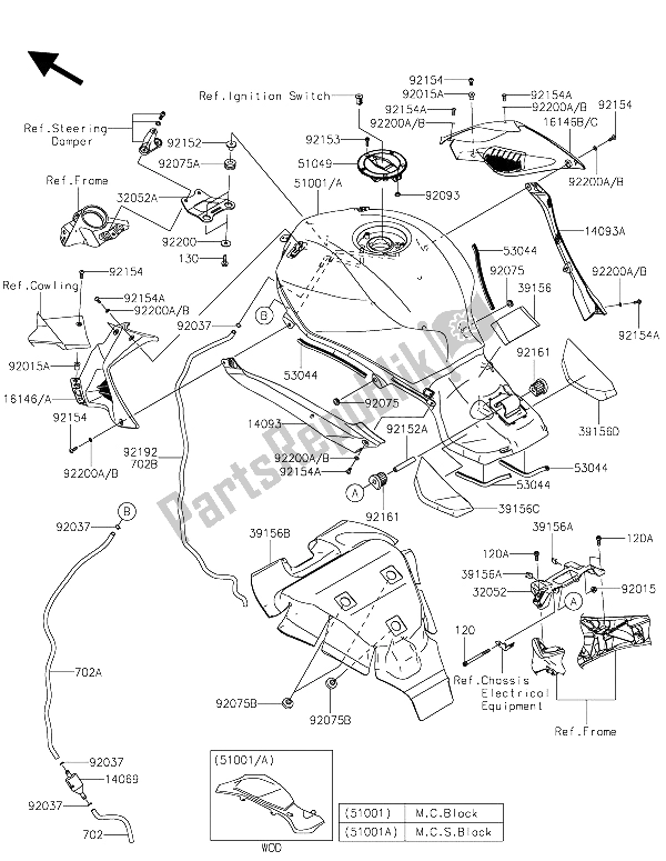 All parts for the Fuel Tank of the Kawasaki Ninja H2 1000 2015