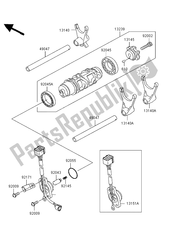 All parts for the Gear Change Drum & Shift Fork of the Kawasaki Ninja ZX 12R 1200 2003