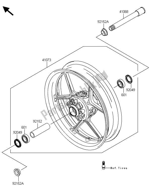 Todas as partes de Cubo Dianteiro do Kawasaki Ninja ZX 6R ABS 600 2013