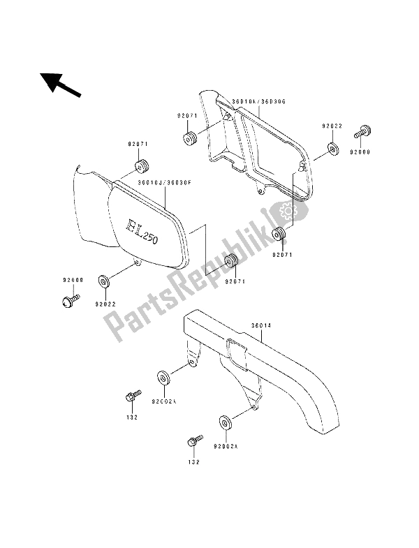 All parts for the Side Covers & Chain Cover of the Kawasaki EL 250D 1993