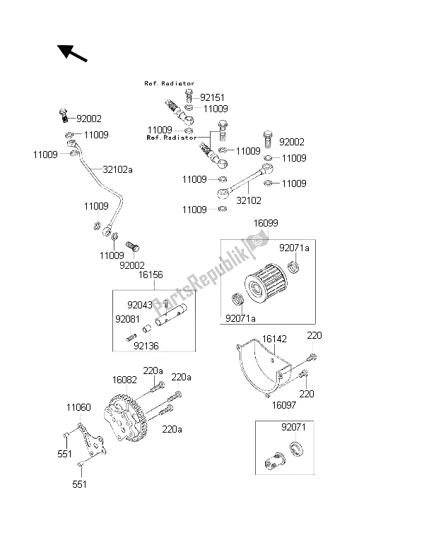 All parts for the Oil Pump of the Kawasaki KLF 300 4X4 2001