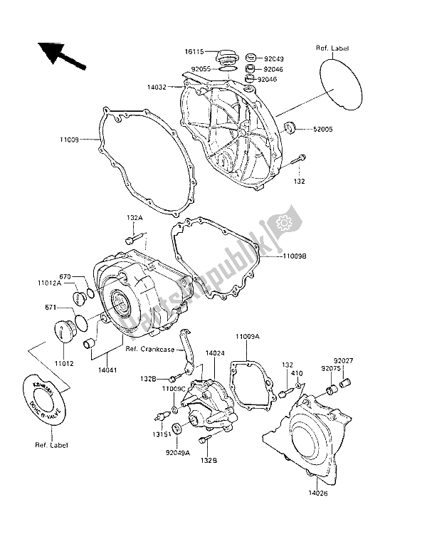 All parts for the Engine Cover(s) of the Kawasaki LTD 450 1986