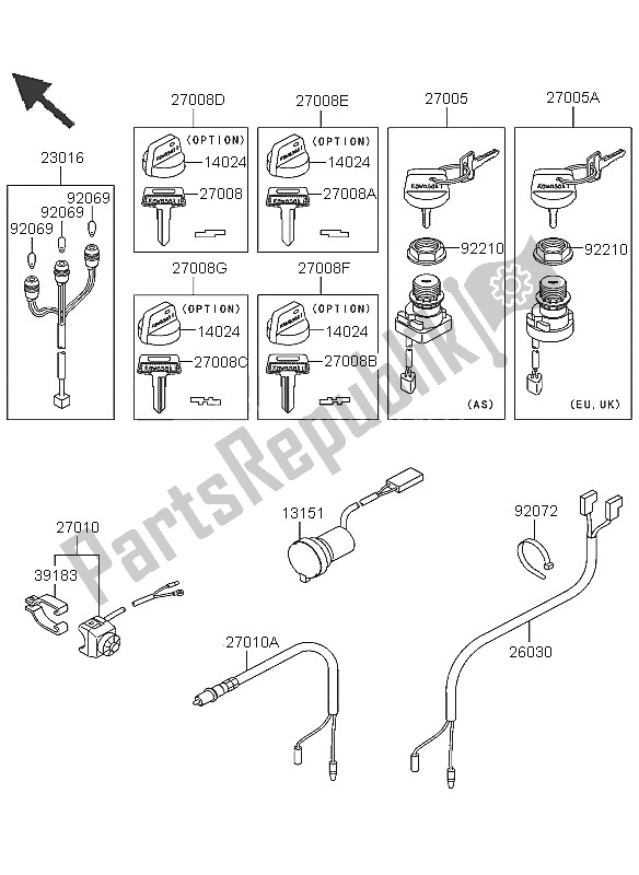 All parts for the Ignition Switch of the Kawasaki KVF 360 2005