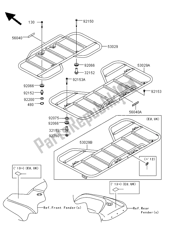 All parts for the Carrier of the Kawasaki KVF 360 4X4 2011