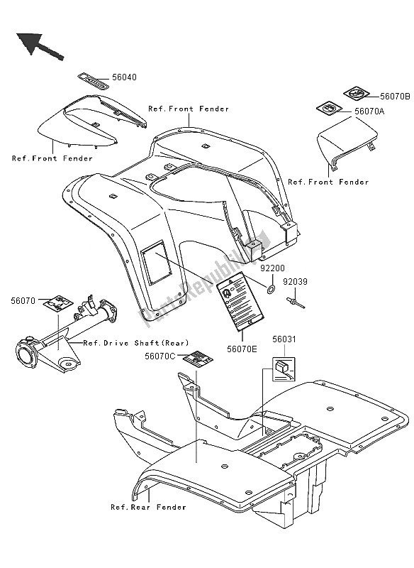 Tutte le parti per il Etichette (eu-uk) del Kawasaki KLF 300 2005