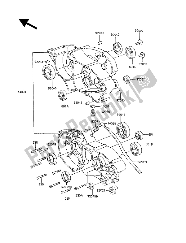 All parts for the Crankcase of the Kawasaki KX 60 1987