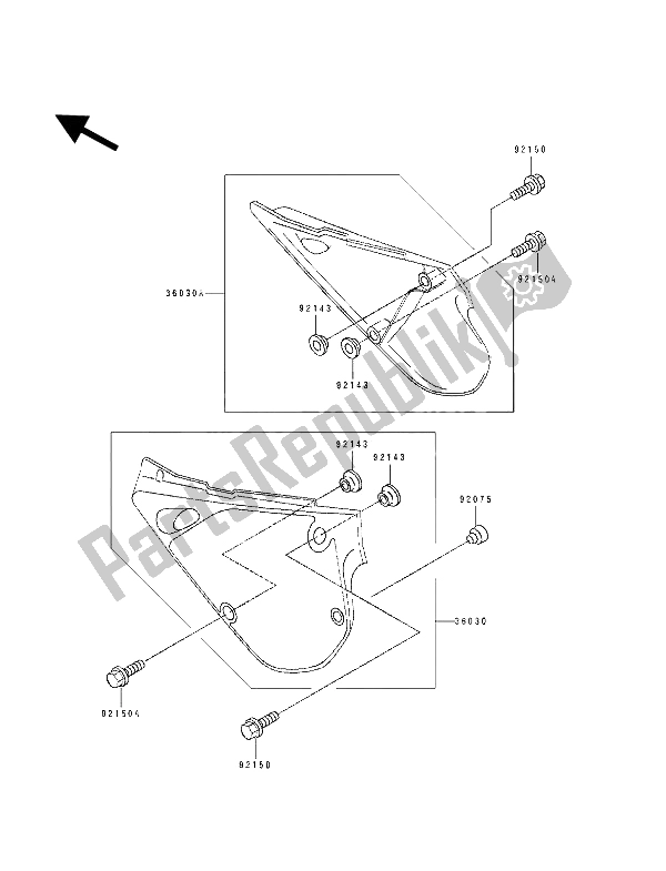 All parts for the Side Cover of the Kawasaki KX 80 SW LW 1992