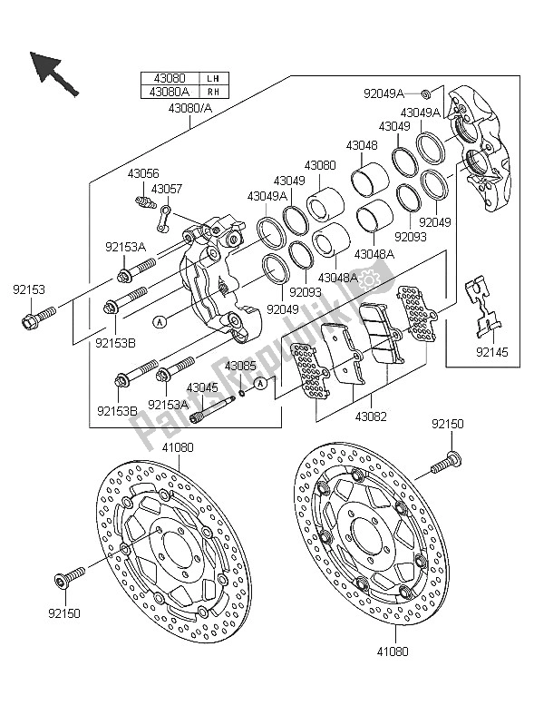 Toutes les pièces pour le Frein Avant du Kawasaki Z 1000 2005