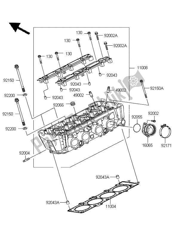 All parts for the Cylinder Head of the Kawasaki Z 750R 2012