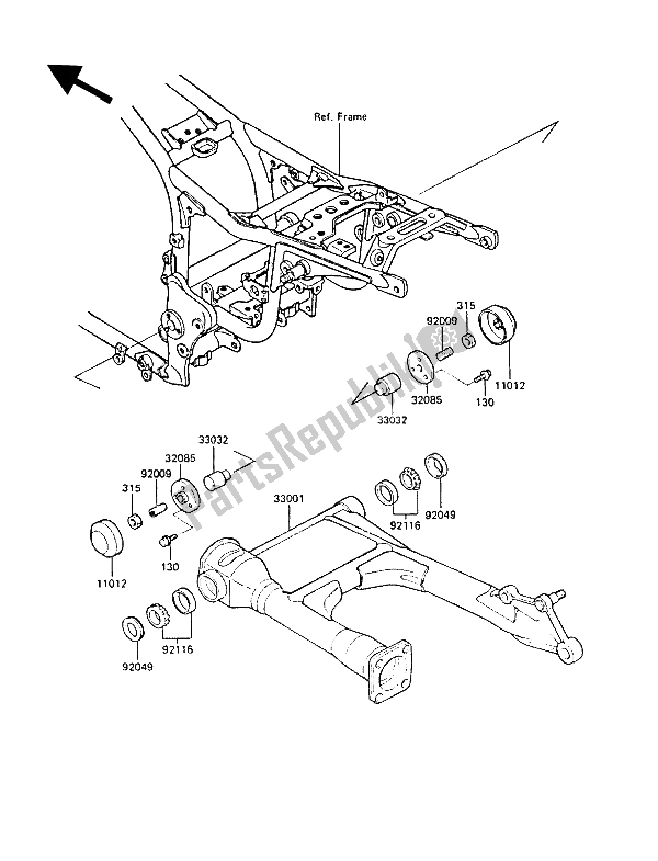 All parts for the Swingarm of the Kawasaki ZL 1000 1987