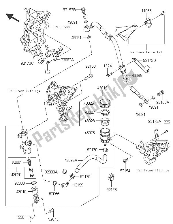 All parts for the Rear Master Cylinder of the Kawasaki Z 1000 SX 2016