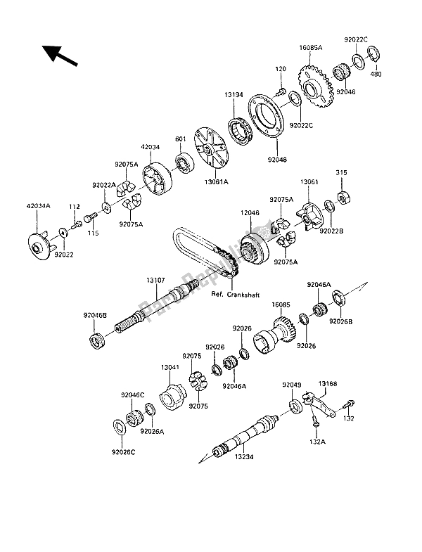 Alle onderdelen voor de Balancer (2) van de Kawasaki GPZ 1000 RX 1986
