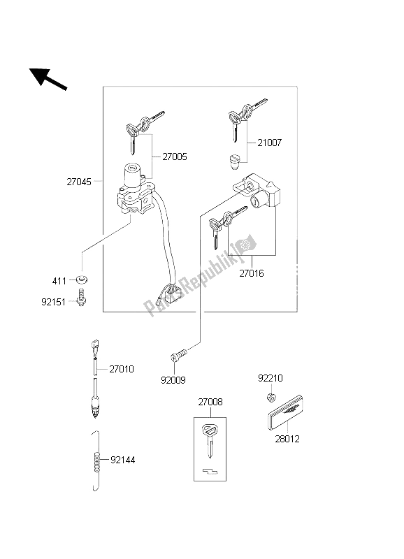 All parts for the Ignition Switch of the Kawasaki KLR 650C 2004