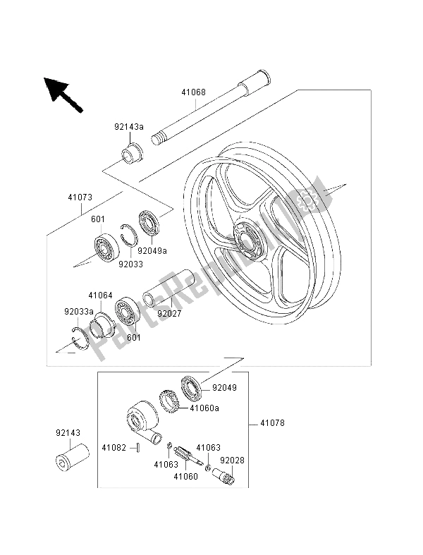 All parts for the Front Hub of the Kawasaki 1000 GTR 1999