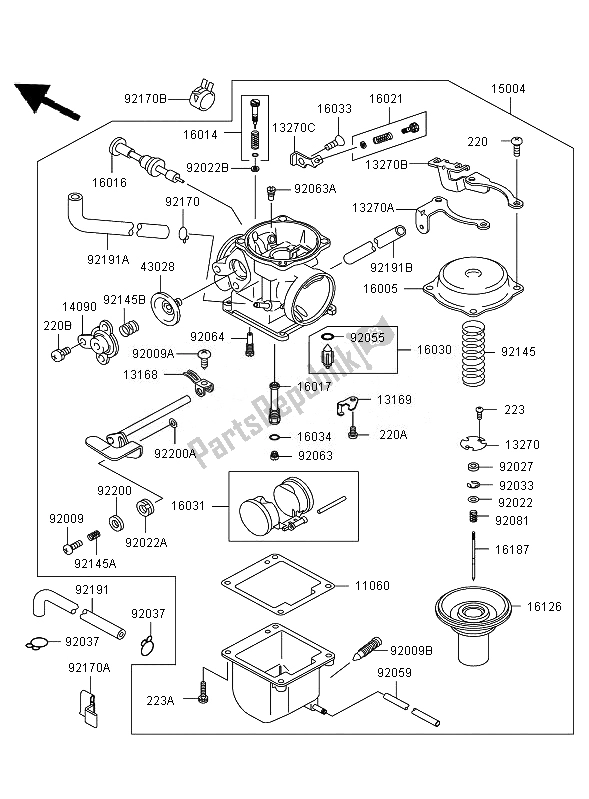 All parts for the Carburetor of the Kawasaki Eliminator 125 2007