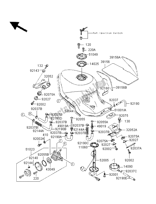 All parts for the Fuel Tank of the Kawasaki ZZR 1100 1996