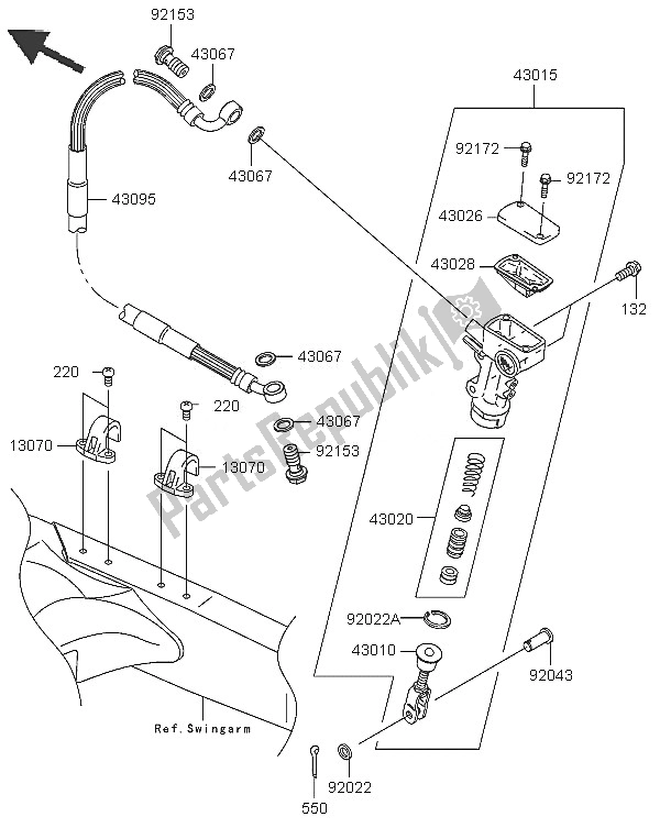 All parts for the Rear Master Cylinder of the Kawasaki KX 250F 2005