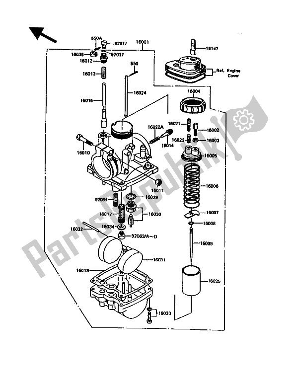 Tutte le parti per il Carburatore del Kawasaki KE 100 1992