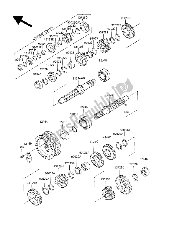 All parts for the Transmission of the Kawasaki LTD 450 1986