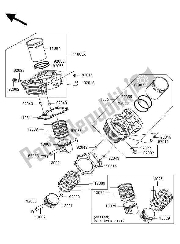 All parts for the Cylinder & Piston(s) of the Kawasaki VN 1500 Mean Streak 2002