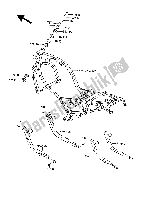 All parts for the Frame of the Kawasaki GPZ 600R 1987