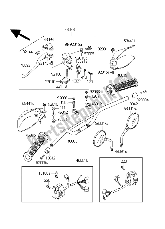 All parts for the Handlebar of the Kawasaki KLE 500 1999