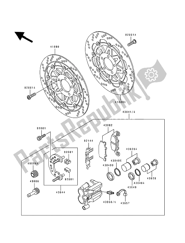 All parts for the Front Brake of the Kawasaki Zephyr 550 1991