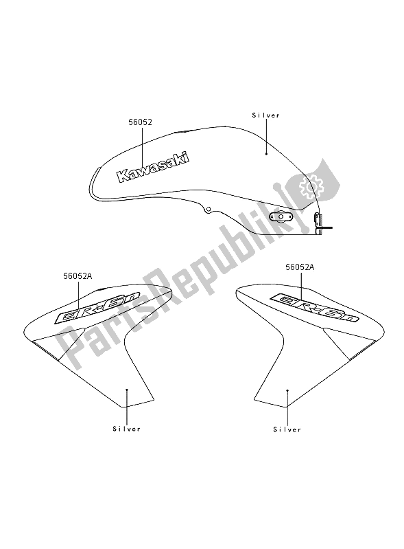 Alle onderdelen voor de Stickers (zilver) van de Kawasaki ER 6N 650 2006