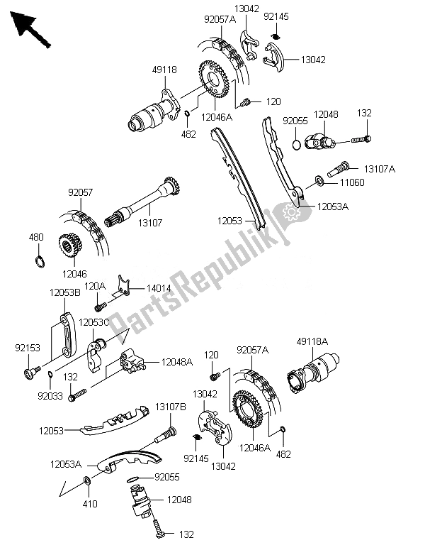 All parts for the Camshaft(s) & Tensioner of the Kawasaki Brute Force 650 4X4I 2014