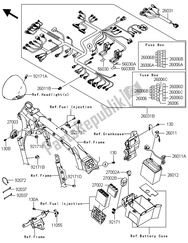 Toutes les pièces pour le Châssis équipement électrique du Kawasaki VN 1700 Classic Tourer ABS 2014