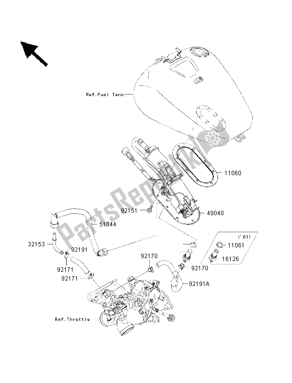 Alle onderdelen voor de Benzine Pomp van de Kawasaki VN 1500 Drifter 2001