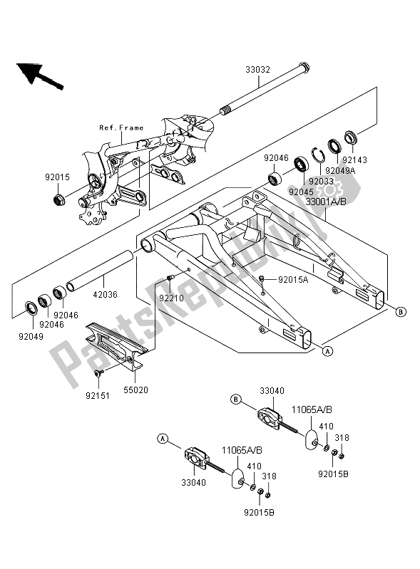 Alle onderdelen voor de Achterbrug van de Kawasaki ER 6N ABS 650 2008