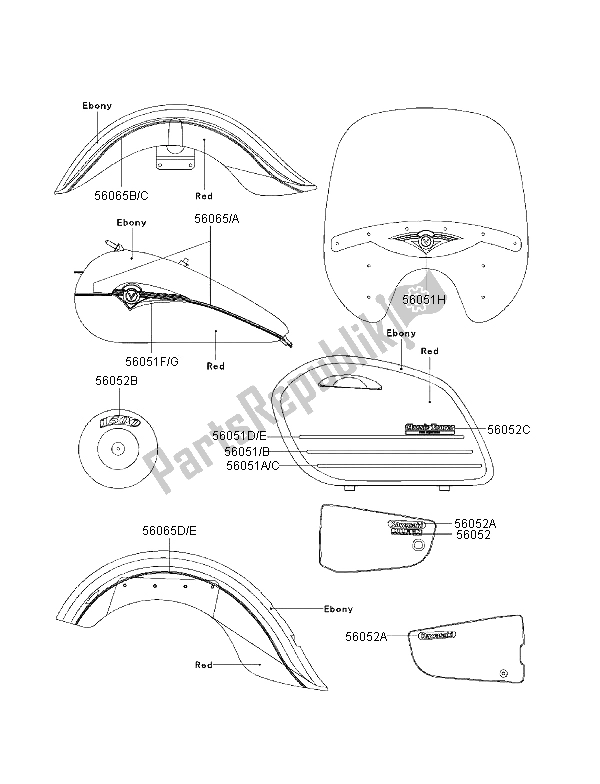 Wszystkie części do Kalkomanie (heban-czerwony) Kawasaki VN 1500 Classic Tourer FI 2002