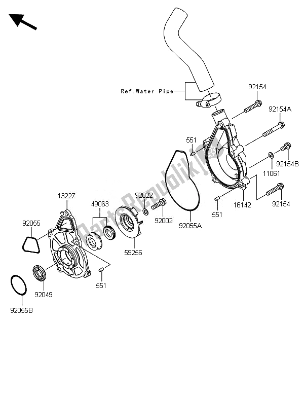 All parts for the Water Pump of the Kawasaki ER 6F 650 2014