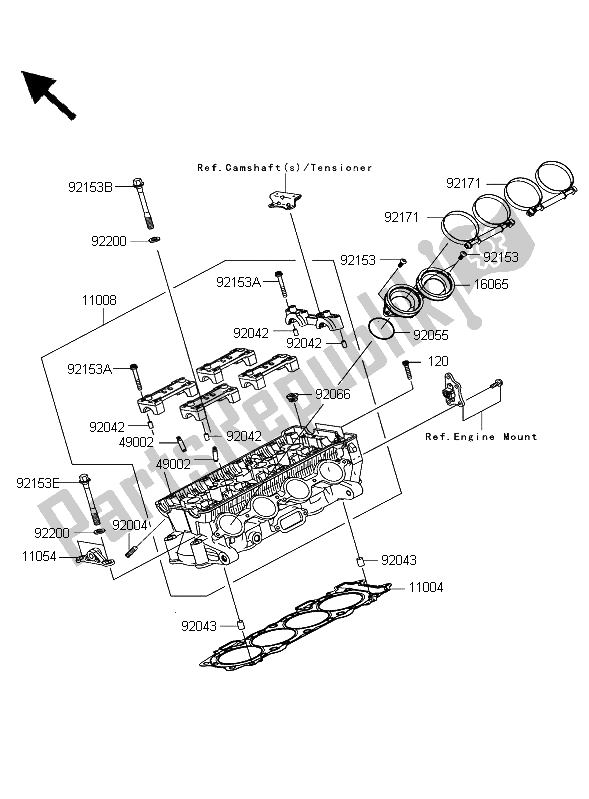 All parts for the Cylinder Head of the Kawasaki Ninja ZX 10R 1000 2006