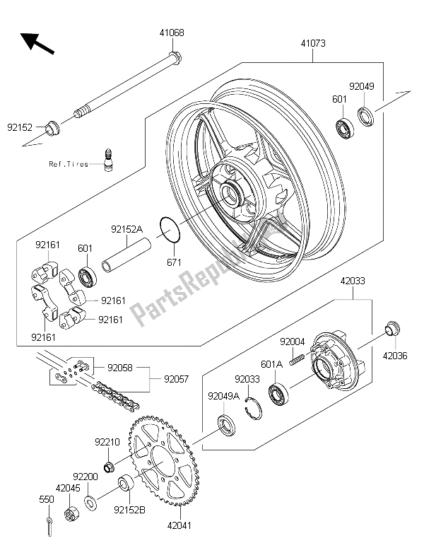 All parts for the Rear Hub of the Kawasaki ER 6F 650 2015