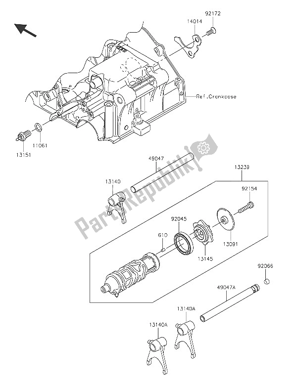 All parts for the Gear Change Drum & Shift Fork(s) of the Kawasaki Ninja 300 ABS 2016